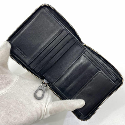 【中古】BOTTEGA VENETA | ボッテガヴェネタ イントレチャート コンパクトウォレット ラウンドファスナー 二つ折り財布 ブラック【尾張小牧店】