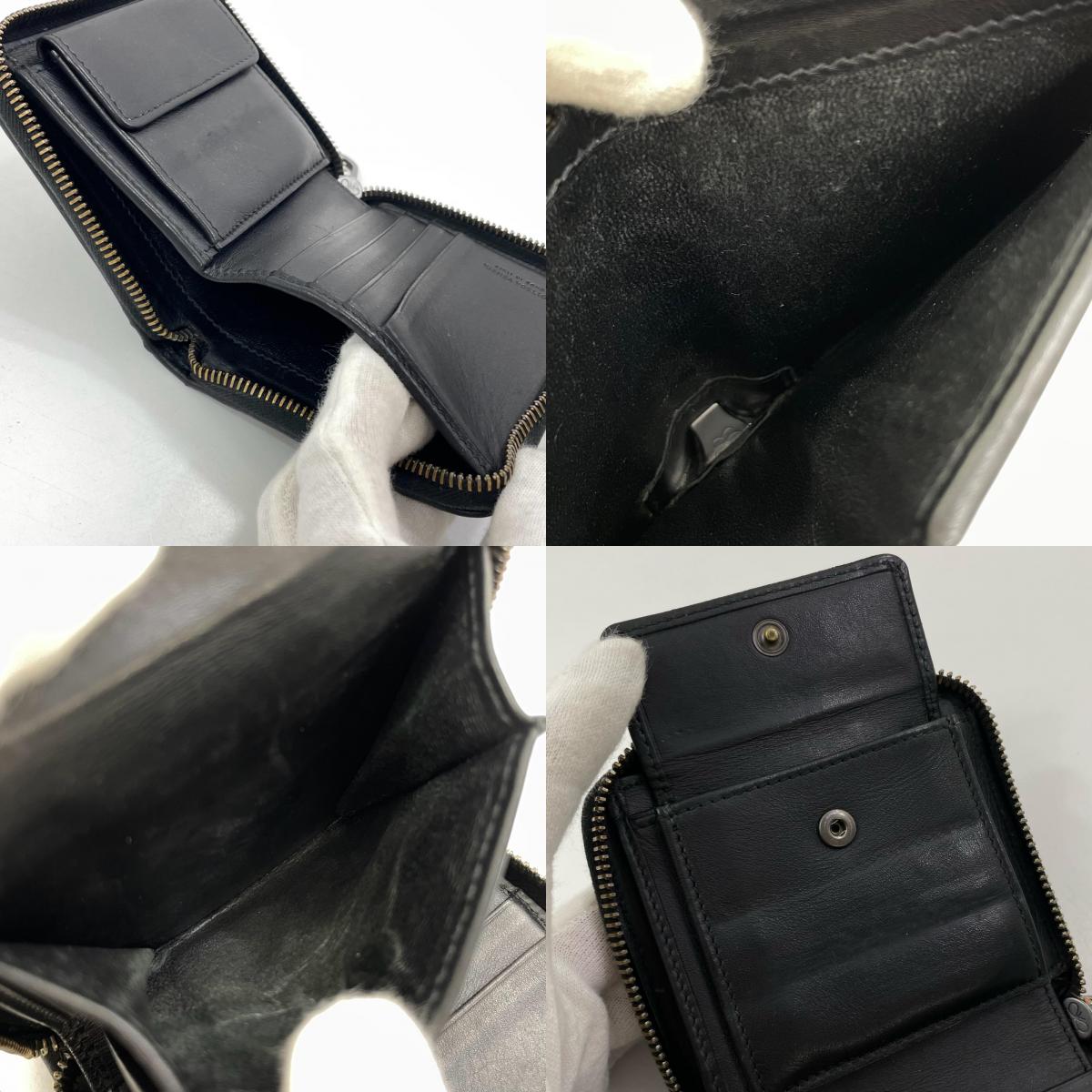 【中古】BOTTEGA VENETA | ボッテガヴェネタ イントレチャート コンパクトウォレット ラウンドファスナー 二つ折り財布 ブラック【尾張小牧店】