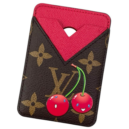 【中古】LOUIS VUITTON | ルイ・ヴィトン ポルト カルト マグネット 村上隆 モノグラム カードケース スマホアクセサリー MagSafe マグセーフ M14562 ブラウン×レッド チェリーレッド【尾張小牧店】