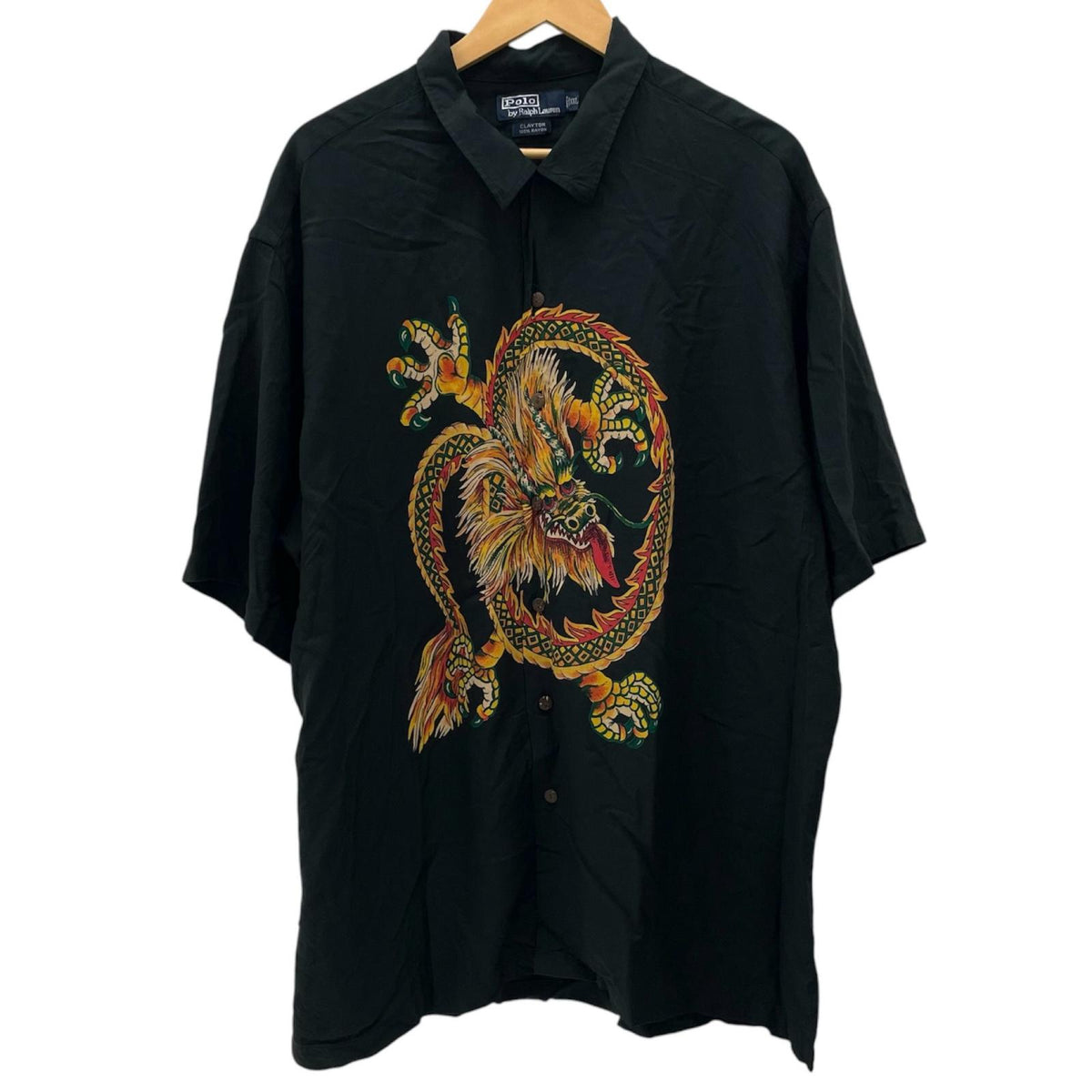 【中古】POLO RALPH LAUREN | ポロ・ラルフローレン　90's レーヨン　アロハシャツ　オープンカラー　パネル柄半袖シャツ ブラック サイズ：XXL【尾張小牧店】