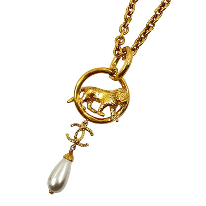 【中古】CHANEL | シャネル ライオン ココマーク パール ペンダント ネックレス AB8771 ゴールド【尾張小牧店】