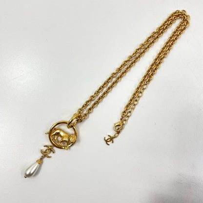 【中古】CHANEL | シャネル ライオン ココマーク パール ペンダント ネックレス AB8771 ゴールド【尾張小牧店】