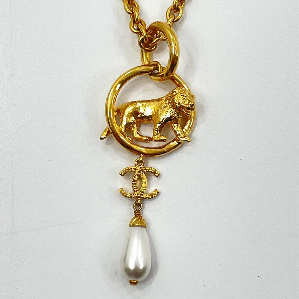 【中古】CHANEL | シャネル ライオン ココマーク パール ペンダント ネックレス AB8771 ゴールド【尾張小牧店】