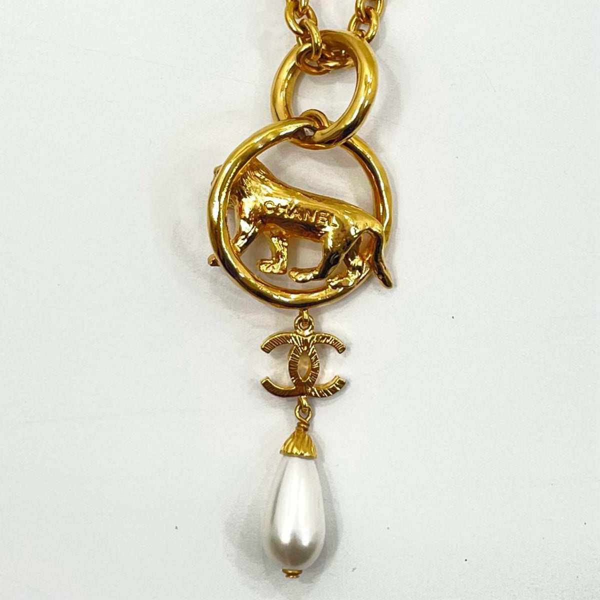 【中古】CHANEL | シャネル ライオン ココマーク パール ペンダント ネックレス AB8771 ゴールド【尾張小牧店】