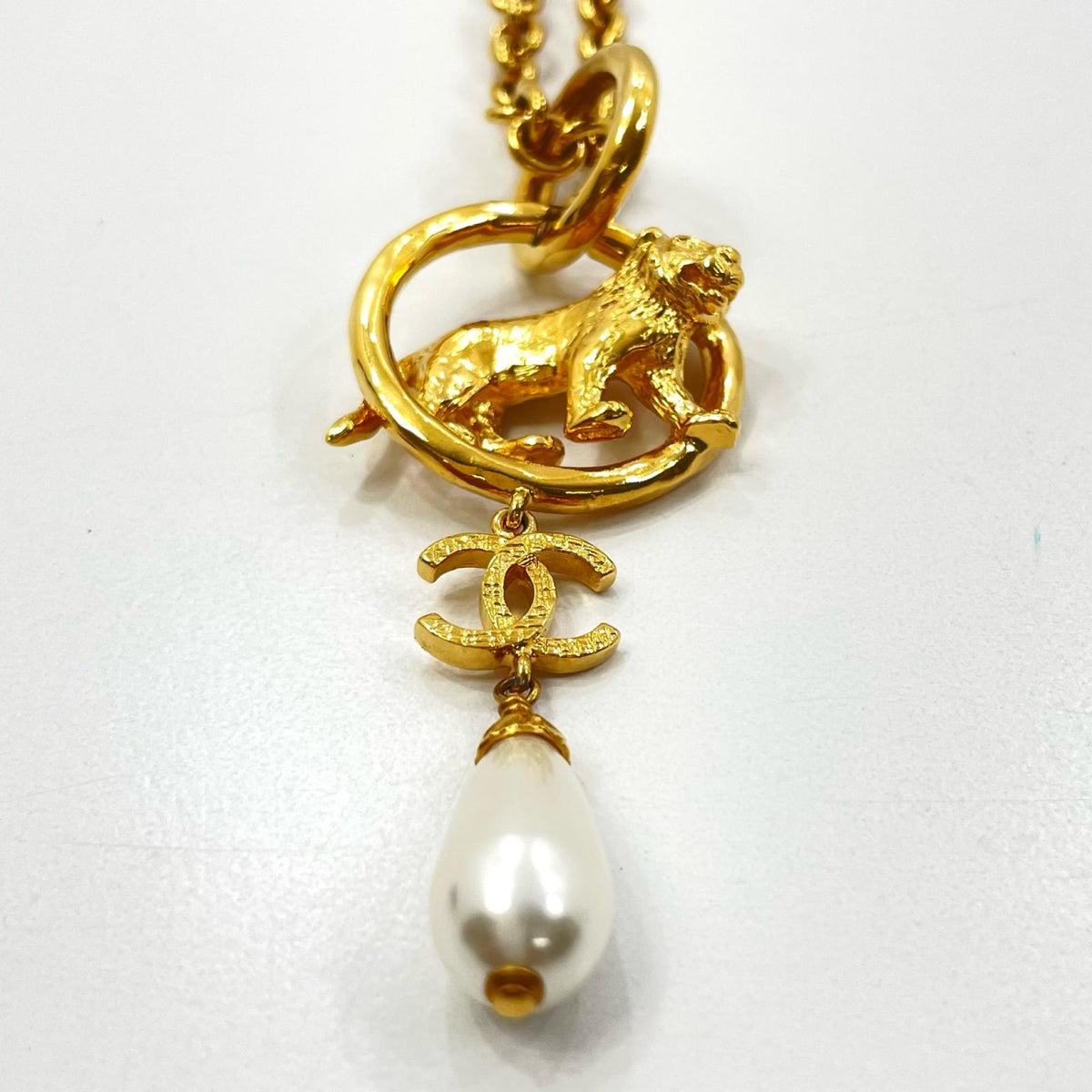 【中古】CHANEL | シャネル ライオン ココマーク パール ペンダント ネックレス AB8771 ゴールド【尾張小牧店】
