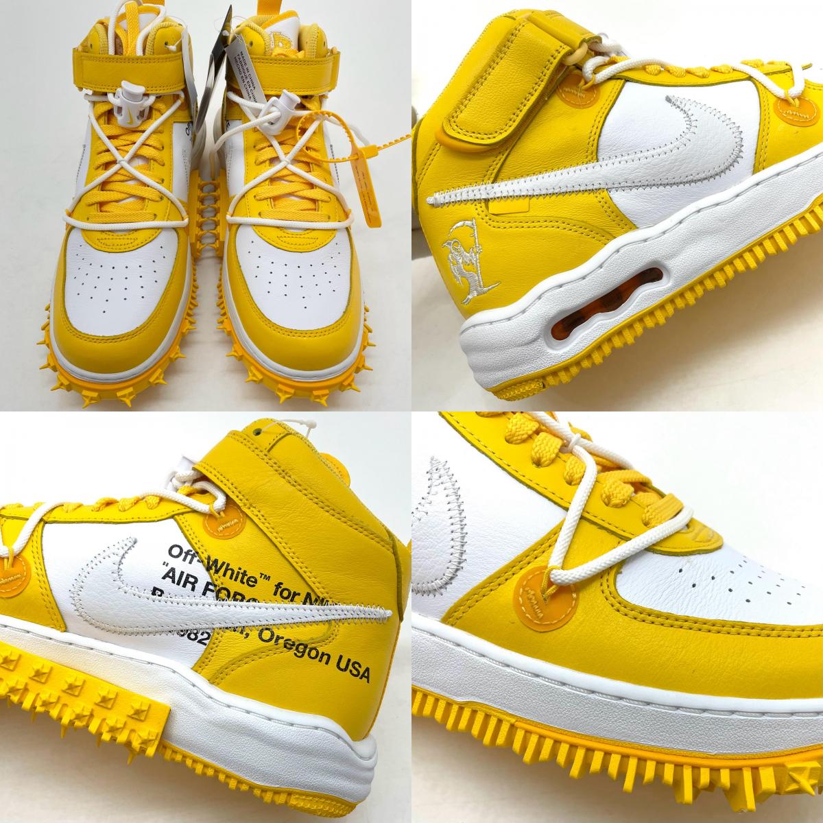 【中古】NIKE×Off-White | ナイキ×オフホワイト Air Force 1 Mid SP LTHR "White and Varsity Maize"/エアフォース1 ミッド SP レザー "ホワイト アンド バーシティメイズ" スニーカー 靴　DR0500-101 イエロー×ホワイト 29cm【尾張小牧店】