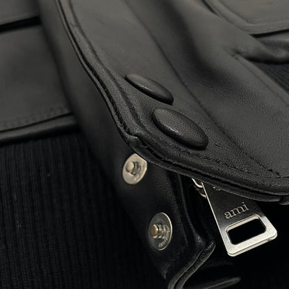【中古】AMI | アミ 襟ボア取り外し可能　レザージャケット UJK080.552 ブラック サイズ：XXL【尾張小牧店】