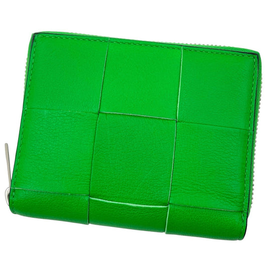 【中古】BOTTEGA VENETA | ボッテガヴェネタ スモールカセット カーフスキン イントレチャート ラウンドファスナー コンパクトウォレット 二つ折り財布 グリーン【尾張小牧店】