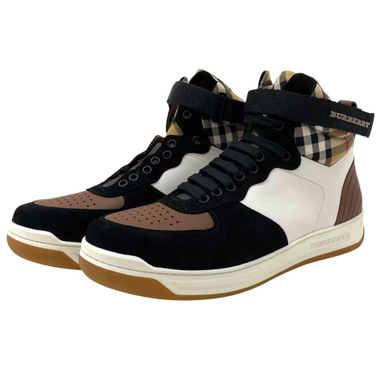 【中古】BURBERRY London England | バーバリーロンドンイングランド MEN HIGH TOP SNEAKER スニーカー 靴　8005466 ブラック×ブラウン×ホワイト【尾張小牧店】