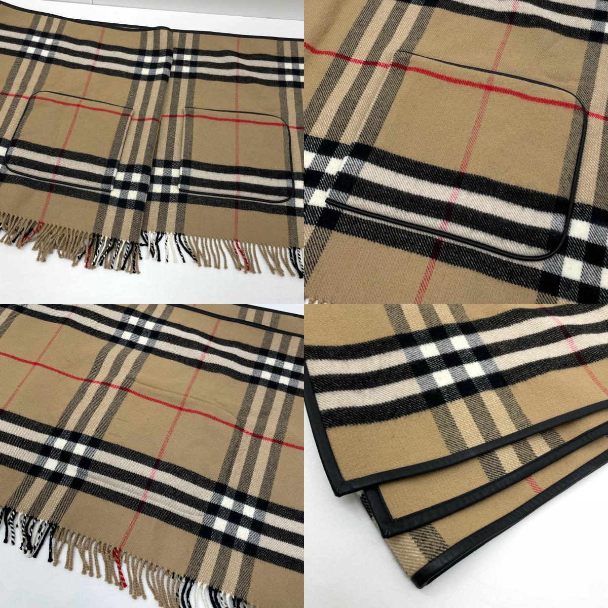 【中古】BURBERRY | バーバリー チェック柄フリンジケープ ポンチョ ベージュ【尾張小牧店】【専】