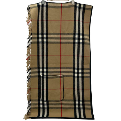 【中古】BURBERRY | バーバリー チェック柄フリンジケープ ポンチョ ベージュ【尾張小牧店】【専】