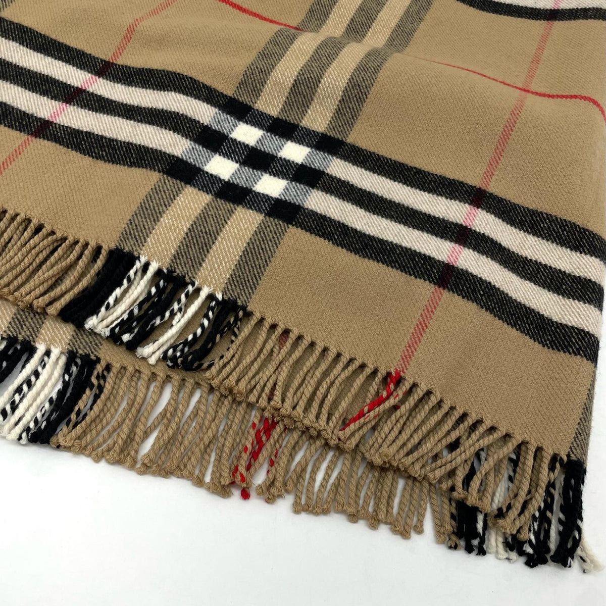 【中古】BURBERRY | バーバリー チェック柄フリンジケープ ポンチョ ベージュ【尾張小牧店】【専】