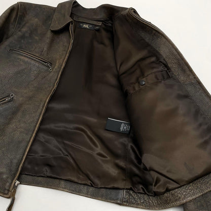 【中古】RRL(RALPH LAUREN) | ダブルアールエルラルフローレン OWENS SPORTS LEATHER JACKET レザージャケット ブラウン サイズ：M【尾張小牧店】