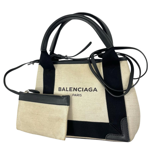 【中古】BALENCIAGA | バレンシアガ カバスXS キャンバス 2way ハンドバッグ ショルダーバッグ 390346 ホワイト×ブラック【尾張小牧店】