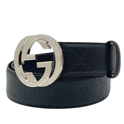 【中古】GUCCI | グッチ インターロッキングG ベルト ブラック グッチ シグネチャー レザー 411924 ブラック【尾張小牧店】