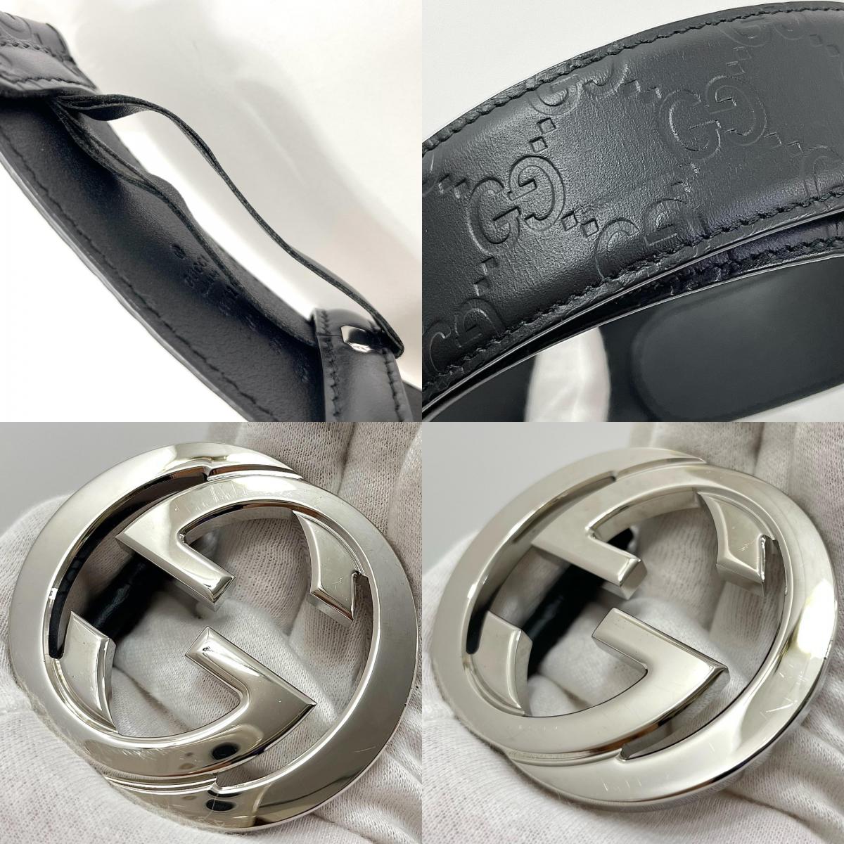 【中古】GUCCI | グッチ インターロッキングG ベルト ブラック グッチ シグネチャー レザー 411924 ブラック【尾張小牧店】