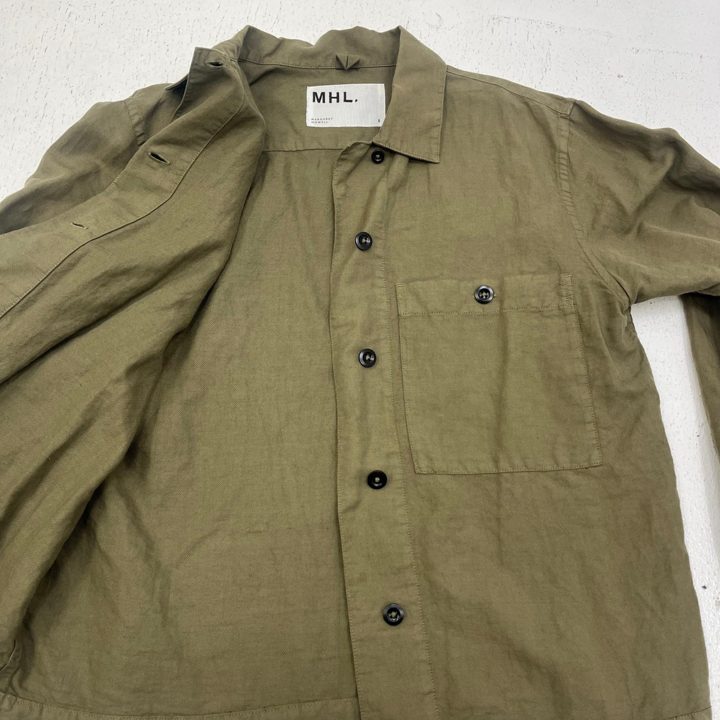 MARGARET HOWELL | マーガレットハウエル DRY COTTON LINEN TWILL 長袖シャツ 595-8125503 カーキ サイズ：1【加古川店】