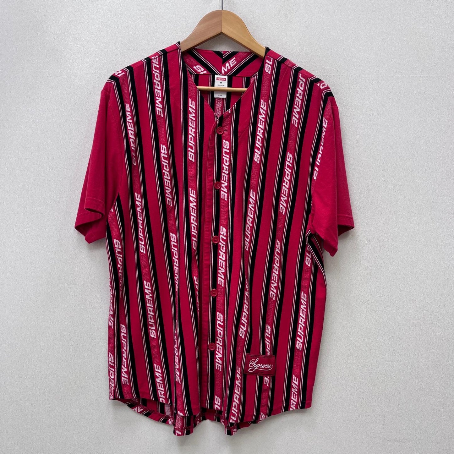Supreme | シュプリーム Jacquard Logo Baseball Jersey ベースボールシャツ レッド 19SS Mサイズ 半袖シャツ レッド サイズ：M