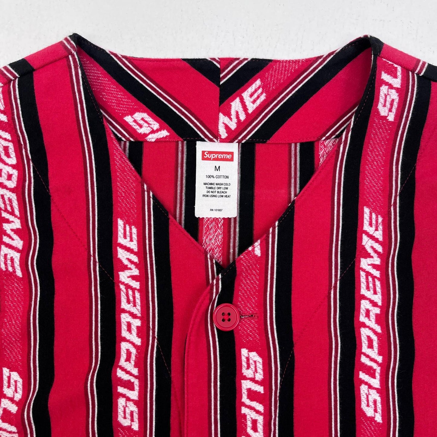 Supreme | シュプリーム Jacquard Logo Baseball Jersey ベースボールシャツ レッド 19SS Mサイズ 半袖シャツ レッド サイズ：M