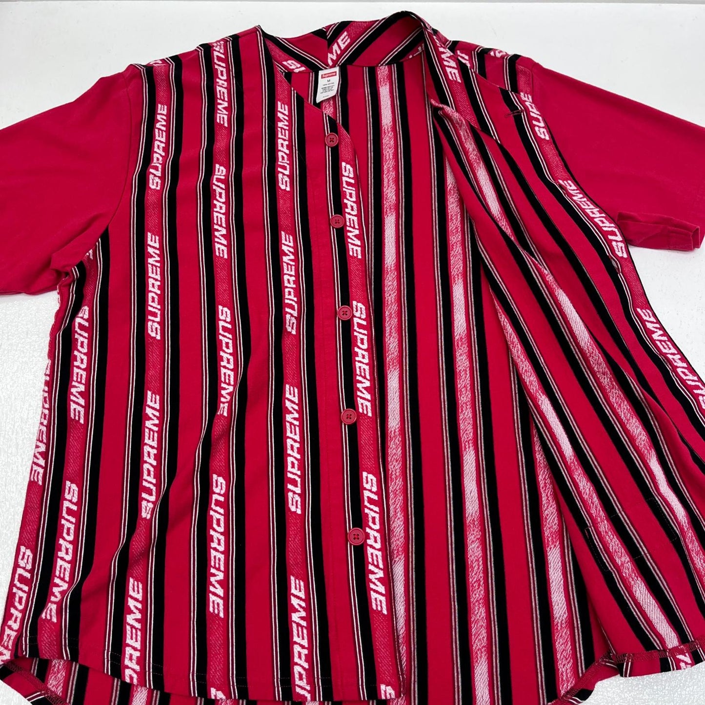 Supreme | シュプリーム Jacquard Logo Baseball Jersey ベースボールシャツ レッド 19SS Mサイズ 半袖シャツ レッド サイズ：M