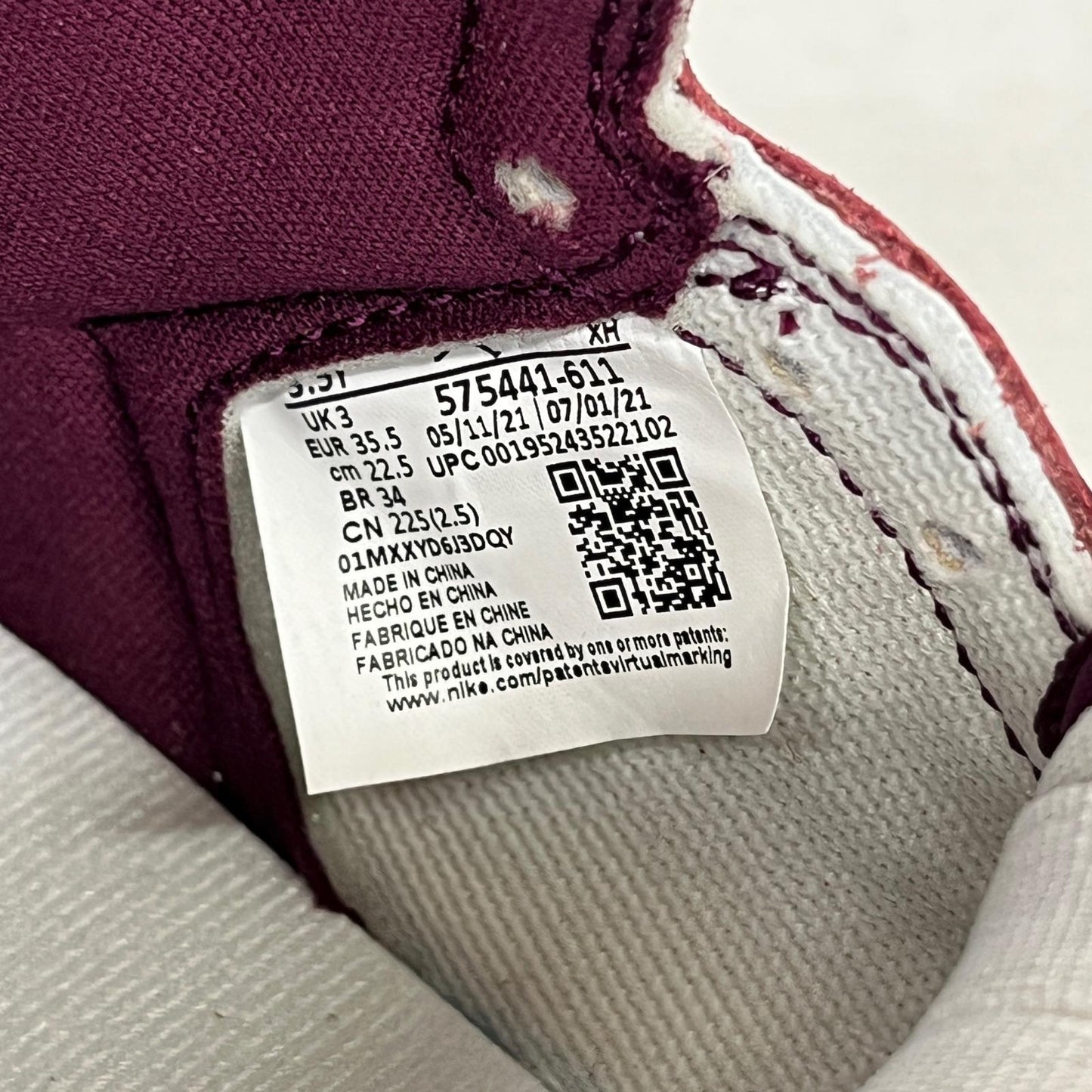 NIKE | ナイキ GS Air Jordan 1 High OG 'Bordeaux' スニーカー 575441-611 ボルドー/バーガンディー 22.5cm【加古川店】