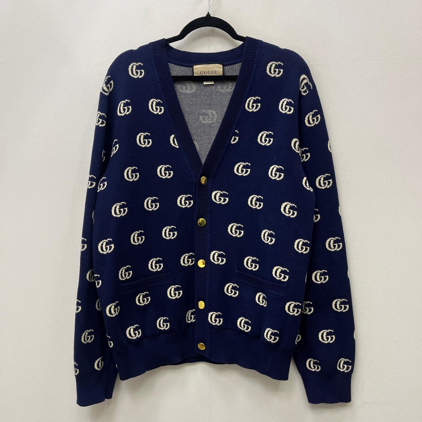 GUCCI | グッチ ダブルGウールジャガードカーディガン　国内正規品 カーディガン 645291 ネイビー サイズ：XL【加古川店】
