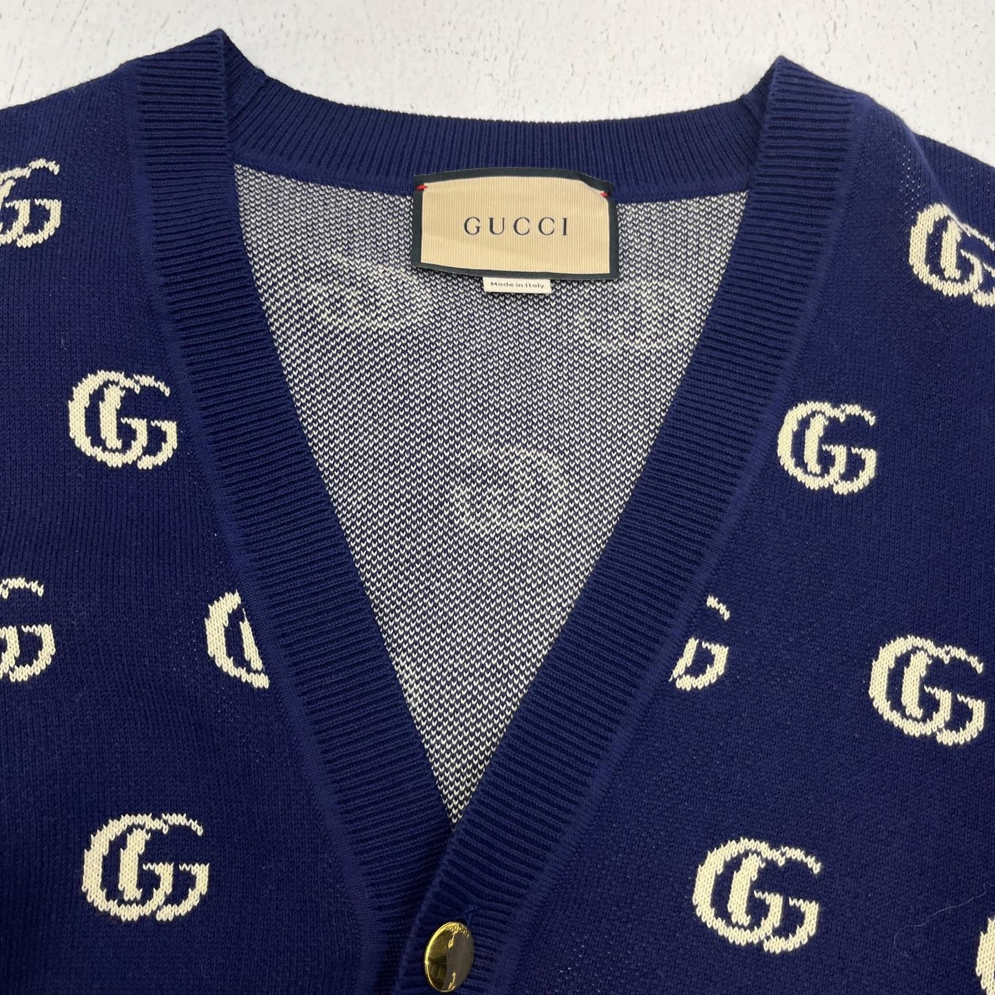 GUCCI | グッチ ダブルGウールジャガードカーディガン　国内正規品 カーディガン 645291 ネイビー サイズ：XL【加古川店】