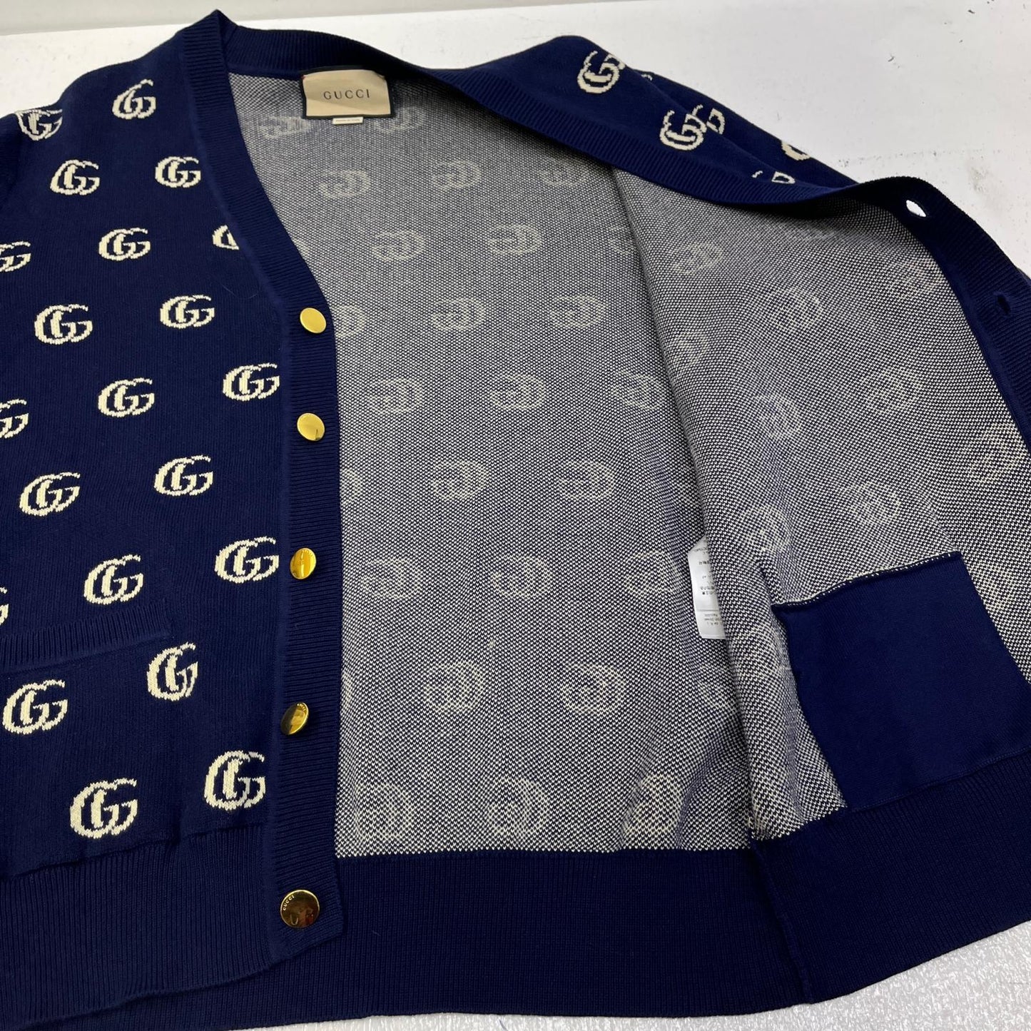 GUCCI | グッチ ダブルGウールジャガードカーディガン　国内正規品 カーディガン 645291 ネイビー サイズ：XL【加古川店】