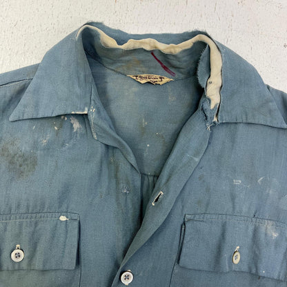 【中古】VINTAGE衣料 | ヴィンテージイリョウ rayon shirt ロングポイント、マチ付き、シェルボタン 長袖シャツ ライトブルー【加古川店】