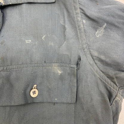 【中古】VINTAGE衣料 | ヴィンテージイリョウ rayon shirt ロングポイント、マチ付き、シェルボタン 長袖シャツ ライトブルー【加古川店】