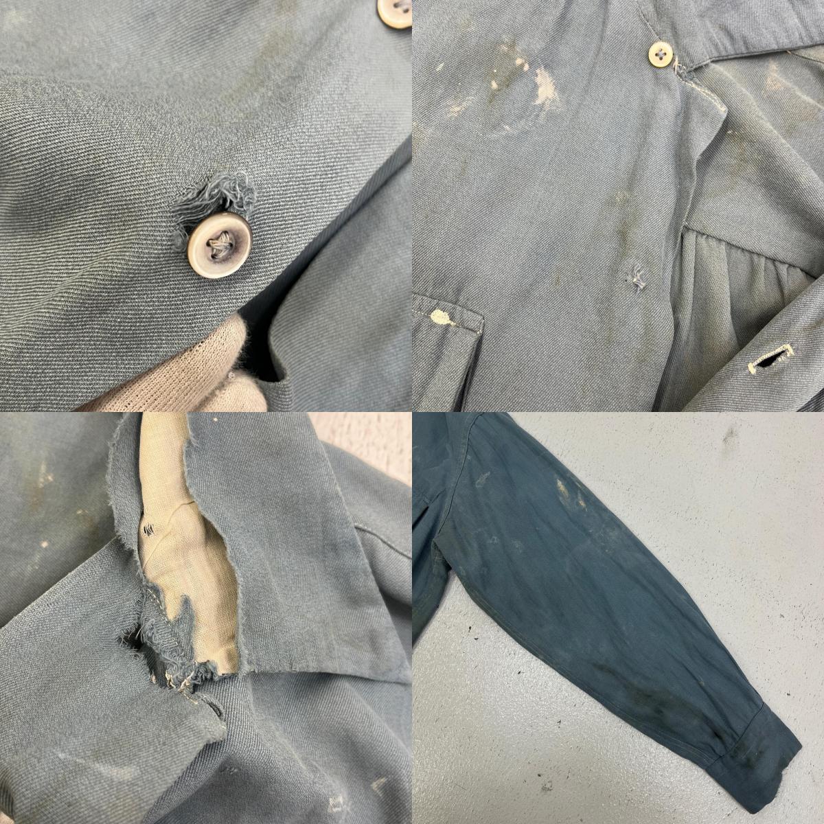 【中古】VINTAGE衣料 | ヴィンテージイリョウ rayon shirt ロングポイント、マチ付き、シェルボタン 長袖シャツ ライトブルー【加古川店】