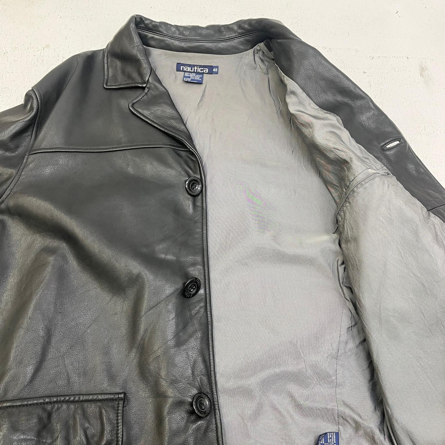 【中古】NAUTICA | ノーティカ leather car coat レザー ブラック サイズ：48【加古川店】