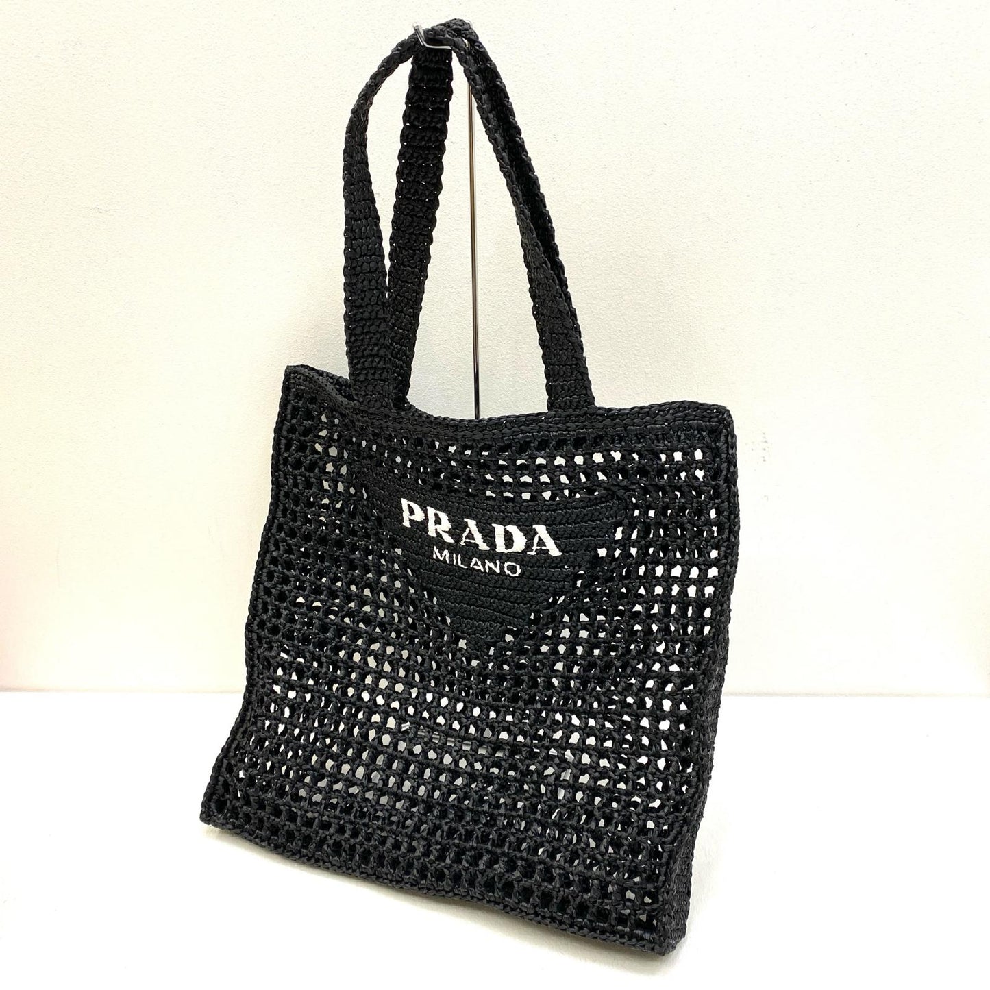 【中古】PRADA | プラダ ロゴ クロシェ ラフィア トートバッグ 2VG105【加古川店】