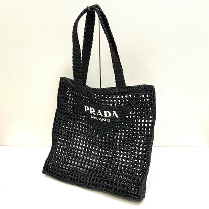【中古】PRADA | プラダ ロゴ クロシェ ラフィア トートバッグ 2VG105【加古川店】