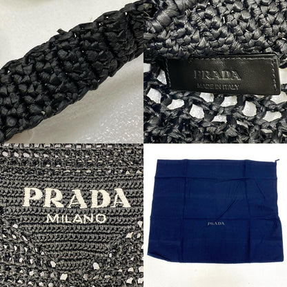 【中古】PRADA | プラダ ロゴ クロシェ ラフィア トートバッグ 2VG105【加古川店】