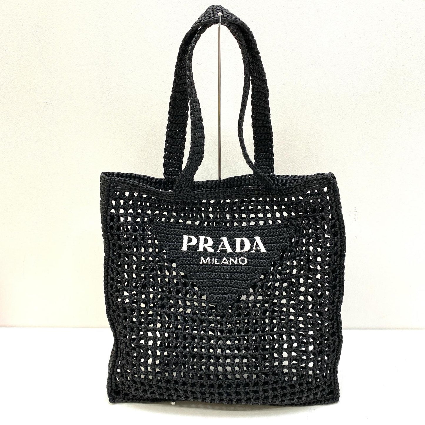 【中古】PRADA | プラダ ロゴ クロシェ ラフィア トートバッグ 2VG105【加古川店】