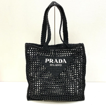 【中古】PRADA | プラダ ロゴ クロシェ ラフィア トートバッグ 2VG105【加古川店】