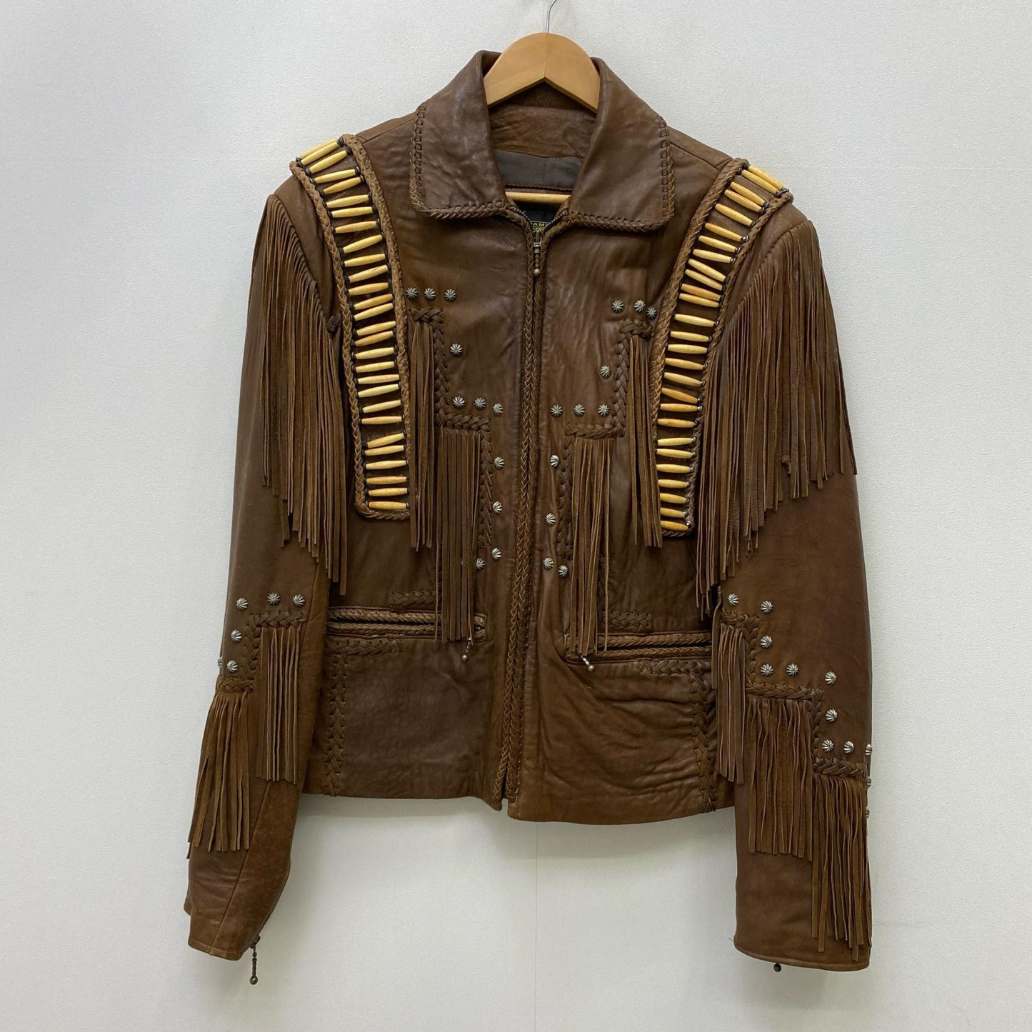 【中古】 diamond leathers:fringe jacket USA製 レザー ブラウン サイズ：48【加古川店】