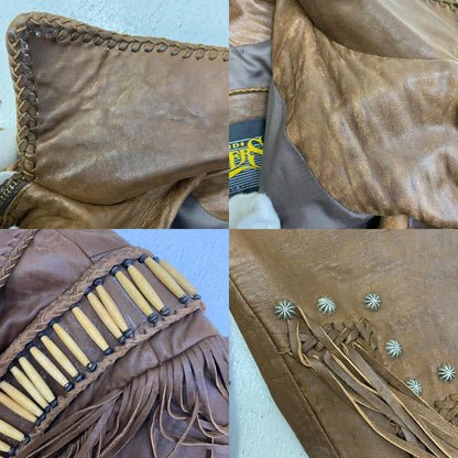 【中古】 diamond leathers:fringe jacket USA製 レザー ブラウン サイズ：48【加古川店】