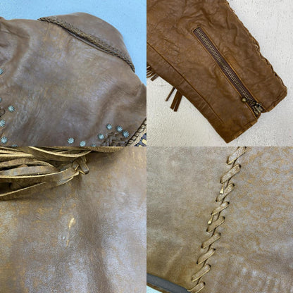 【中古】 diamond leathers:fringe jacket USA製 レザー ブラウン サイズ：48【加古川店】