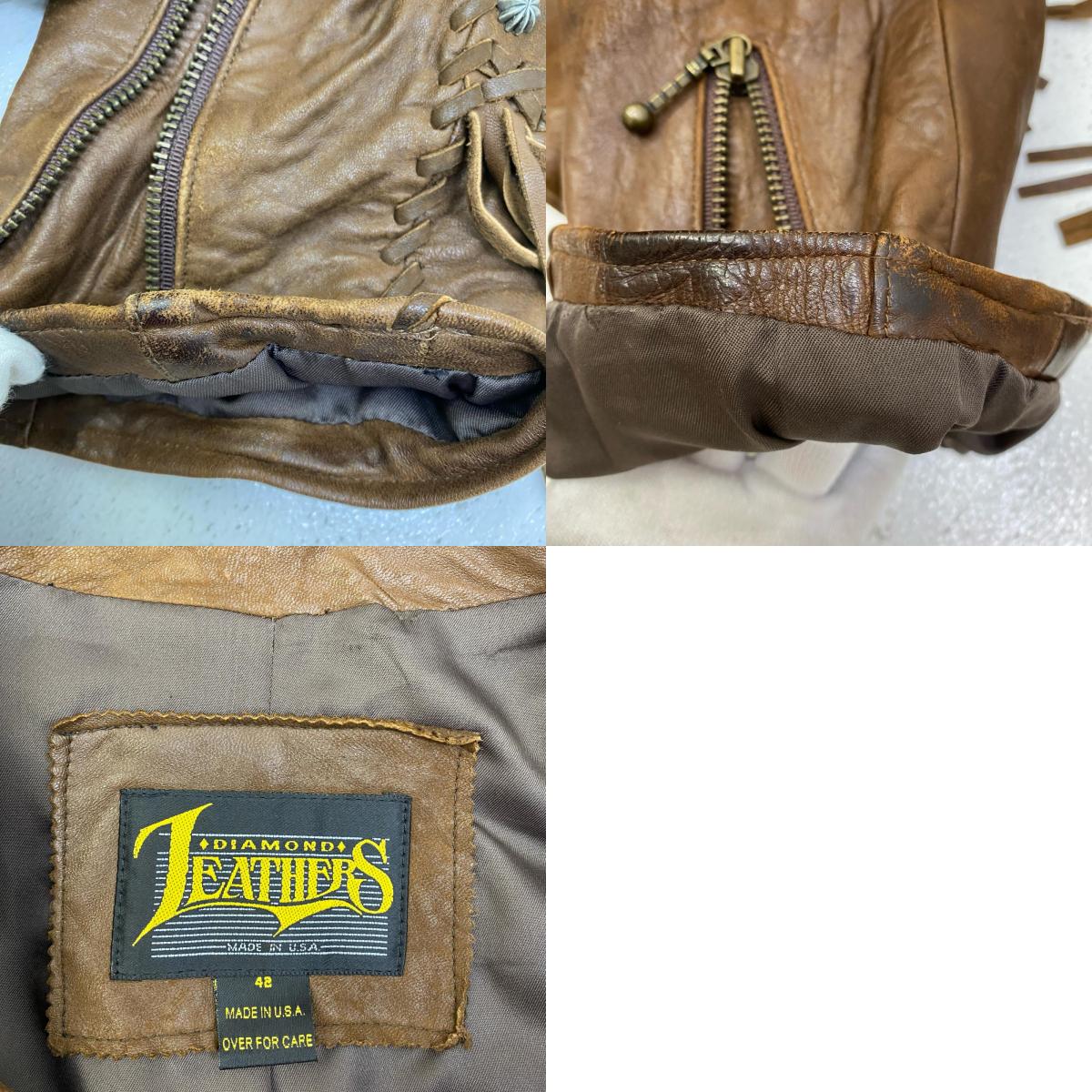 【中古】 diamond leathers:fringe jacket USA製 レザー ブラウン サイズ：48【加古川店】