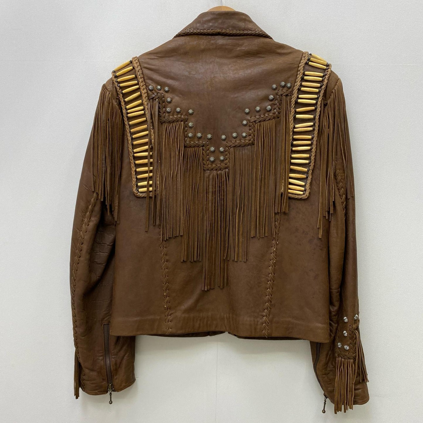 【中古】 diamond leathers:fringe jacket USA製 レザー ブラウン サイズ：48【加古川店】