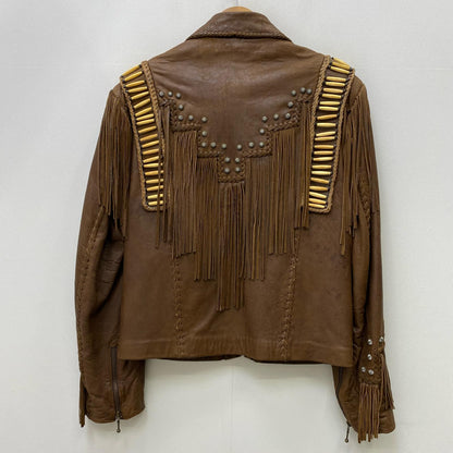 【中古】 diamond leathers:fringe jacket USA製 レザー ブラウン サイズ：48【加古川店】