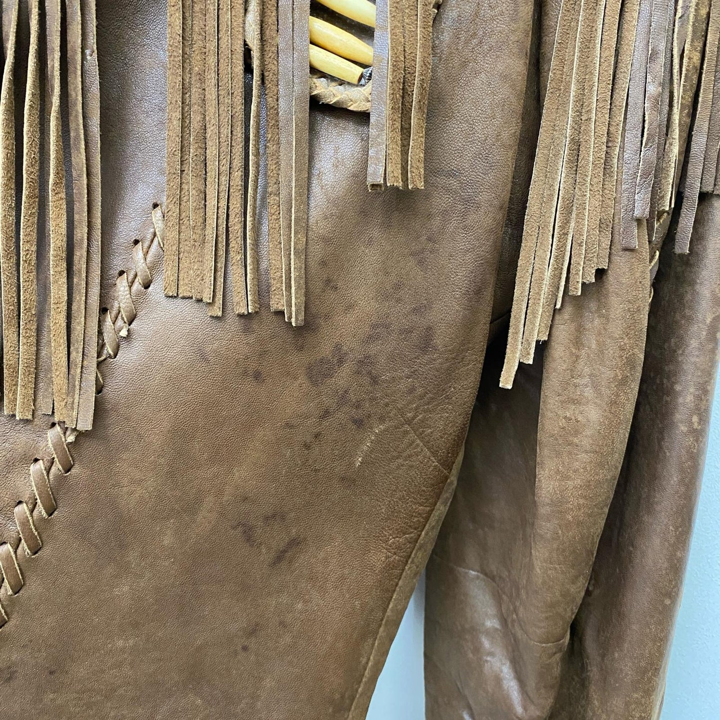 【中古】 diamond leathers:fringe jacket USA製 レザー ブラウン サイズ：48【加古川店】