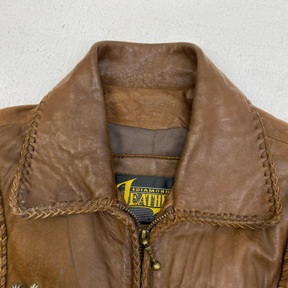 【中古】 diamond leathers:fringe jacket USA製 レザー ブラウン サイズ：48【加古川店】