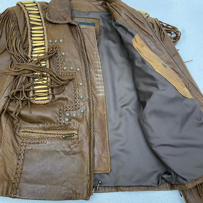 【中古】 diamond leathers:fringe jacket USA製 レザー ブラウン サイズ：48【加古川店】