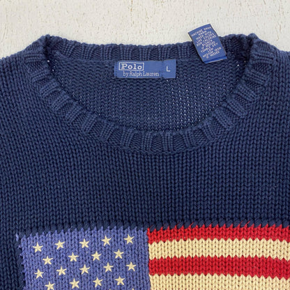 【中古】POLO RALPH LAUREN | ポロ・ラルフローレン 星条旗ニット ニット ネイビー サイズ：L【加古川店】
