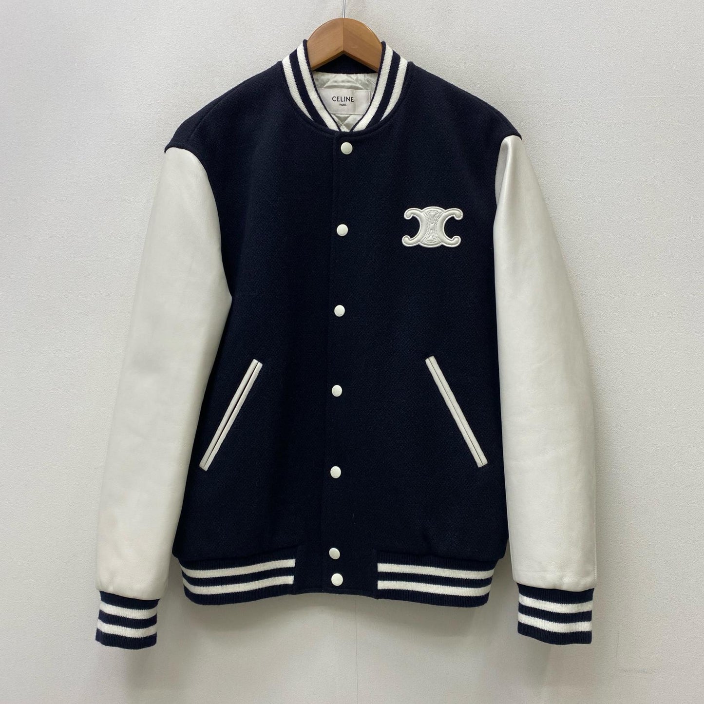 【中古】CELINE | セリーヌ Teddy Varsity Jacket In Textured Wool 国内正規品 スタジャン 2V29V29V896C.07MR ブラック サイズ：36【加古川店】