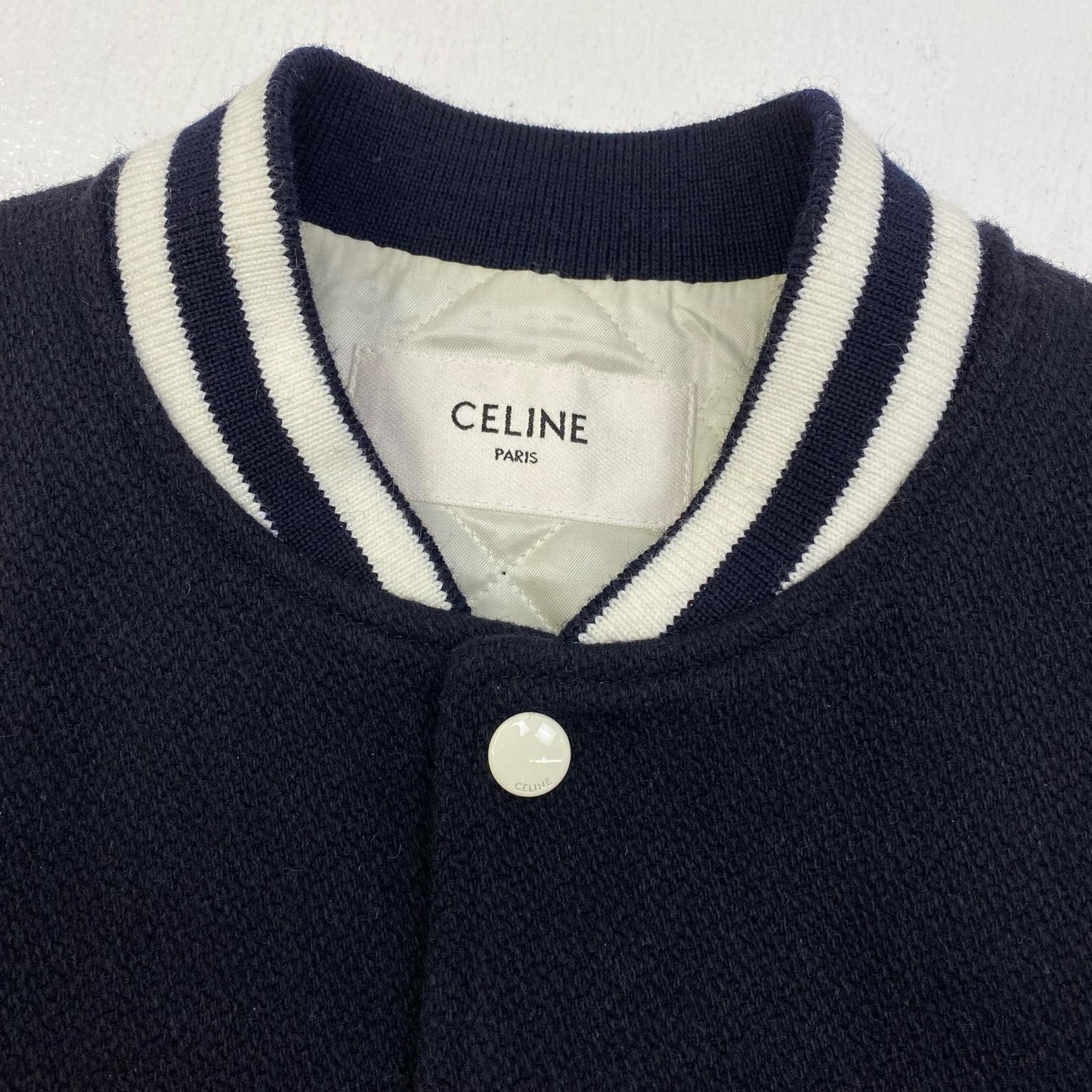 【中古】CELINE | セリーヌ Teddy Varsity Jacket In Textured Wool 国内正規品 スタジャン 2V29V29V896C.07MR ブラック サイズ：36【加古川店】