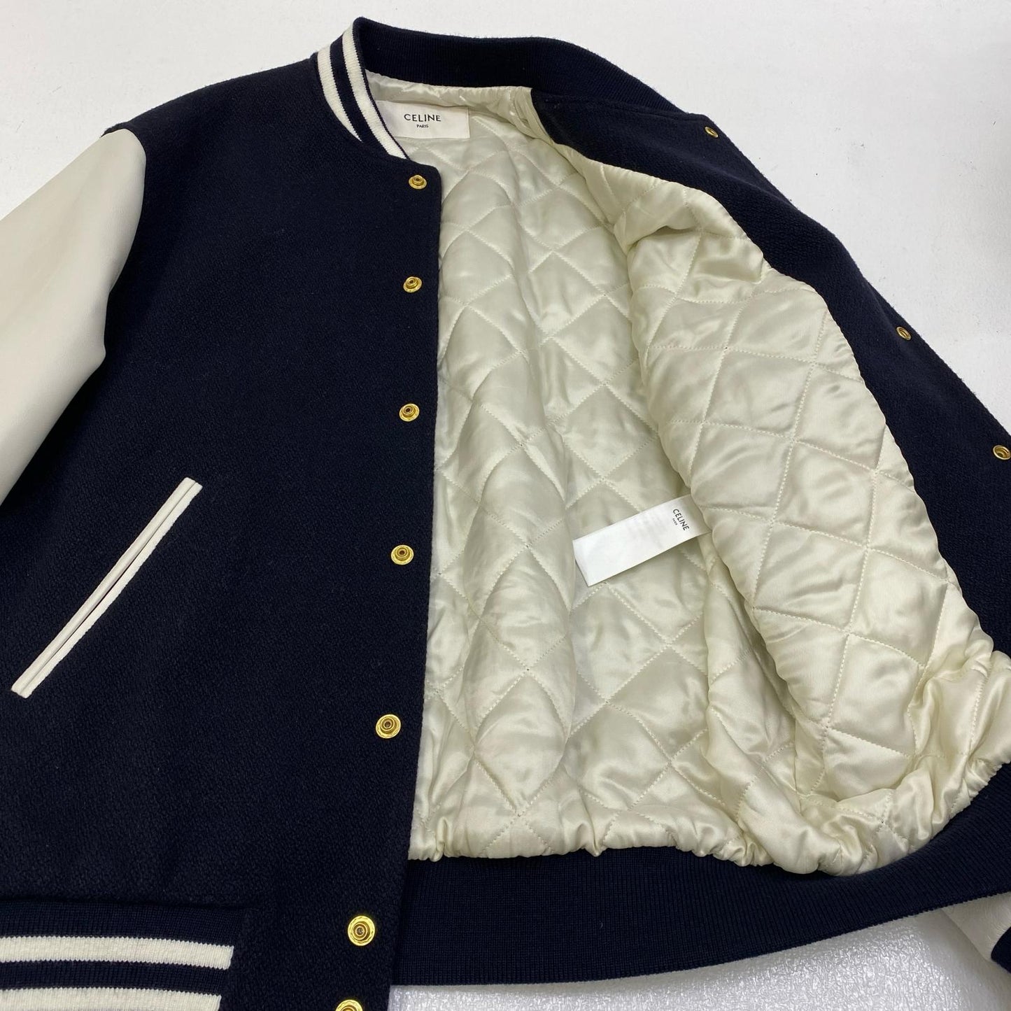 【中古】CELINE | セリーヌ Teddy Varsity Jacket In Textured Wool 国内正規品 スタジャン 2V29V29V896C.07MR ブラック サイズ：36【加古川店】